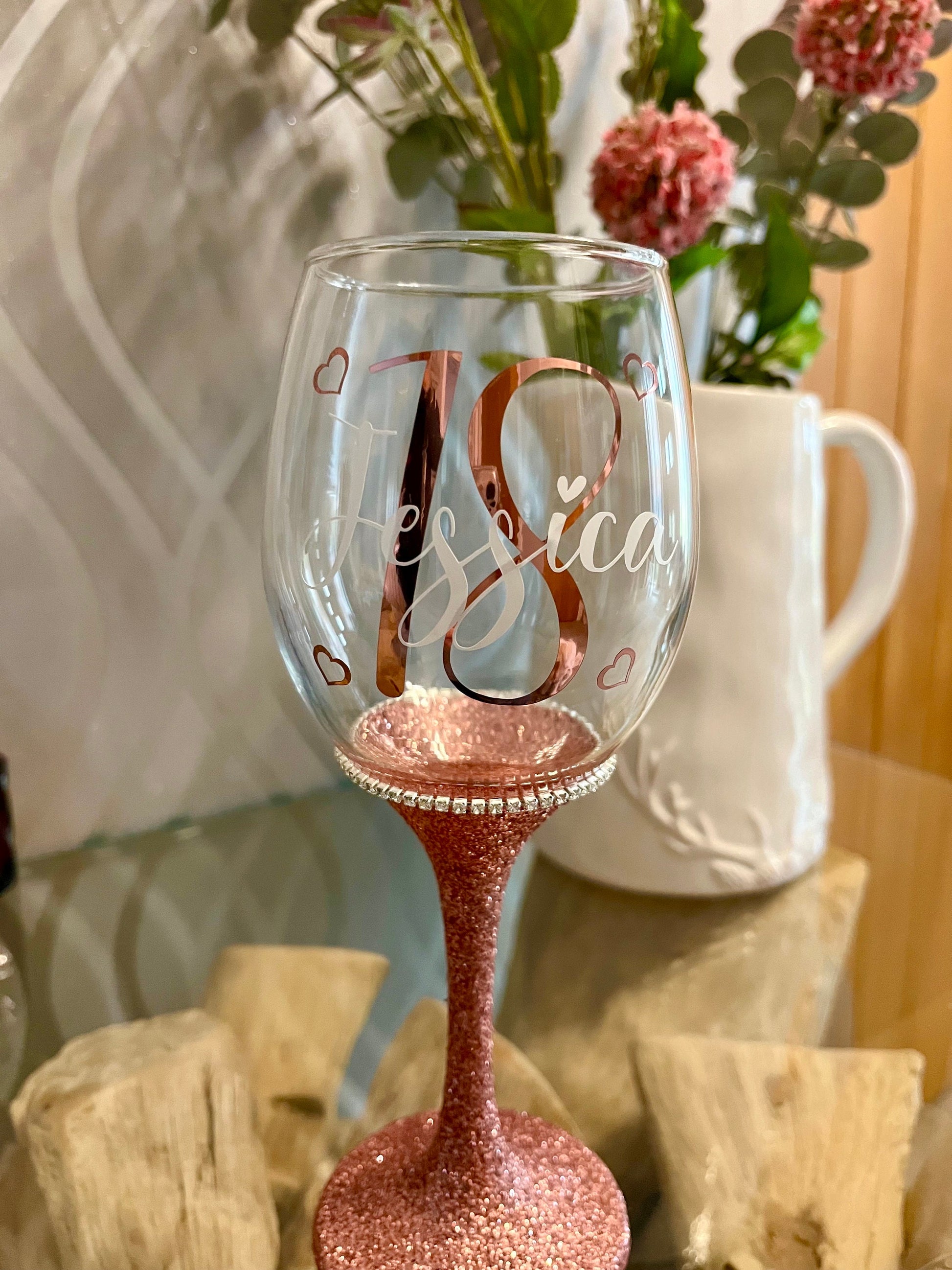 Personalised diamanté glass birthday gift for her 18th 21st 30th 40th 50th gift for girl glitter wine gin prosecco shot tumbler glass gift