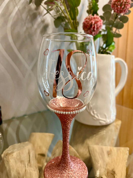 Personalised diamanté glass birthday gift for her 18th 21st 30th 40th 50th gift for girl glitter wine gin prosecco shot tumbler glass gift