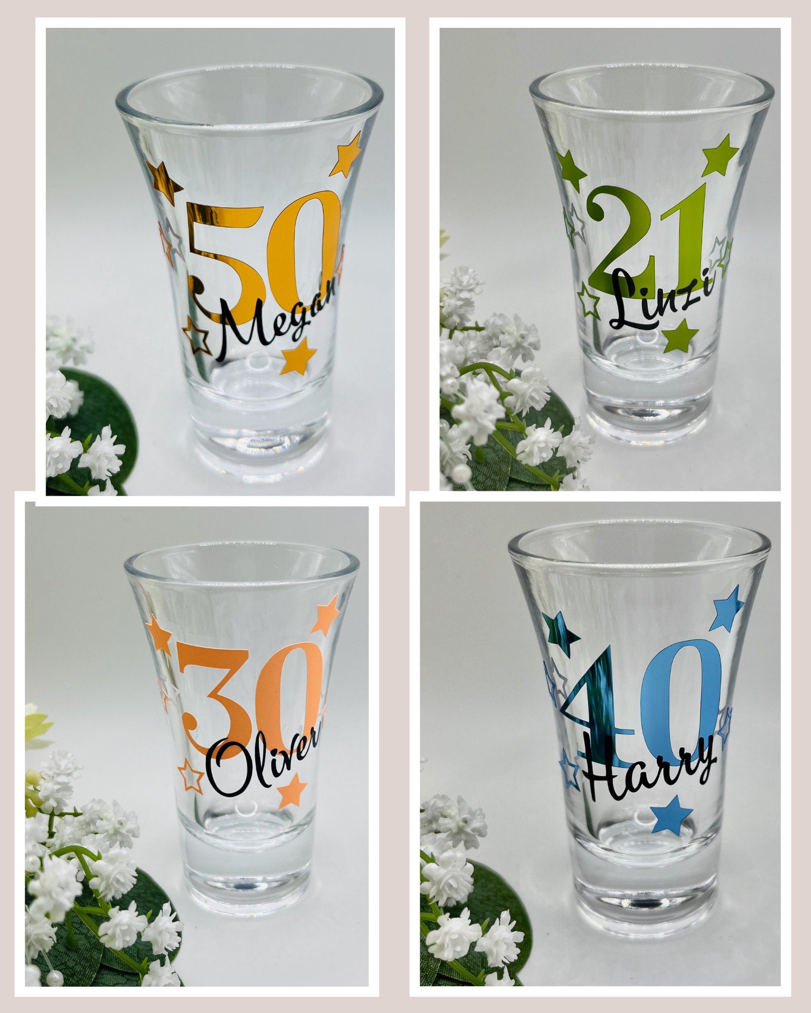 Personalised Shot glasses for a special birthday. A gift for him her brother sister best friend mum dad. A gift under £10