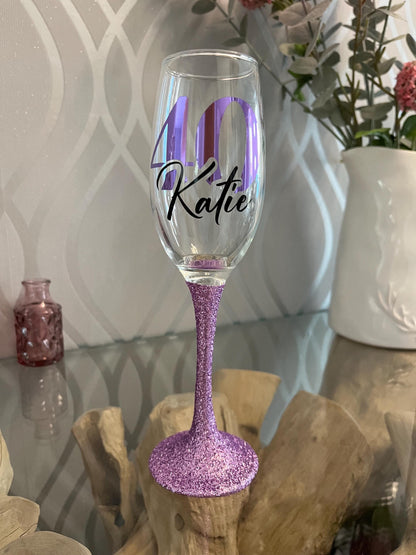 Personalised glitter birthday glass 18th Birthday gift 21st Birthday gift for her 30th Birthday 40th 50th gin wine shot prosecco milestone