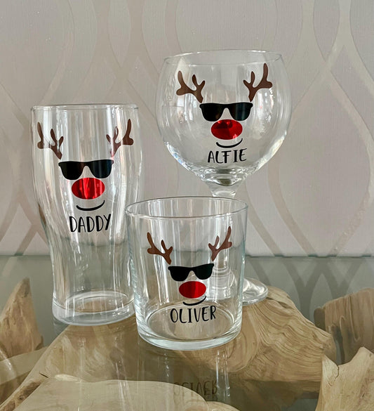 Christmas reindeer Glass. Perfect christmas gift. Christmas tableware, Christmas gifts under£10