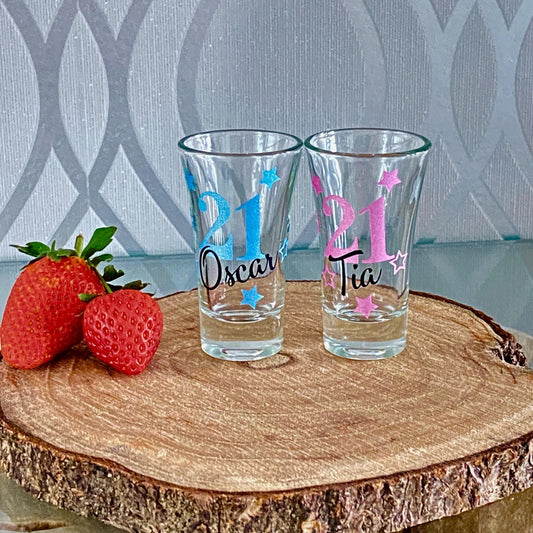 Personalised Shot glasses for a special birthday. A gift for him her brother sister best friend mum dad. A gift under £10