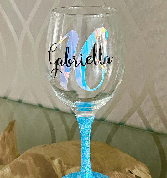 Personalised Birthday Glass for 16 18 21 25 30 40 50 60 70 Gift for girl her mum aunt nan gran grandma. 
Winney Hill