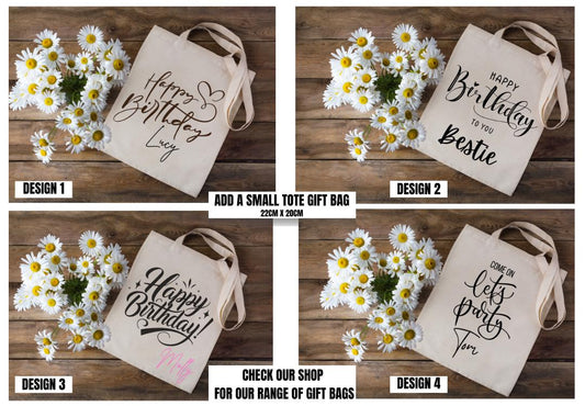 Personalised Birthday Tote Bag – Custom Gift Bag for Glitter Glasses | Small Reusable Gift Bag | party bag | Birthday, Party Favour Bag