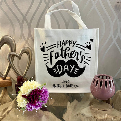 Personalised Father's Day Tote Bag – Custom Gift Bag for Glitter Glasses and mugs| Small Reusable Gift Bag | party bag |