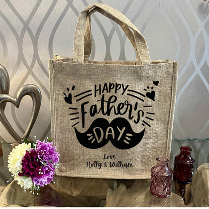 Personalised Father's Day Tote Bag – Custom Gift Bag for Glitter Glasses and mugs| Small Reusable Gift Bag | party bag |