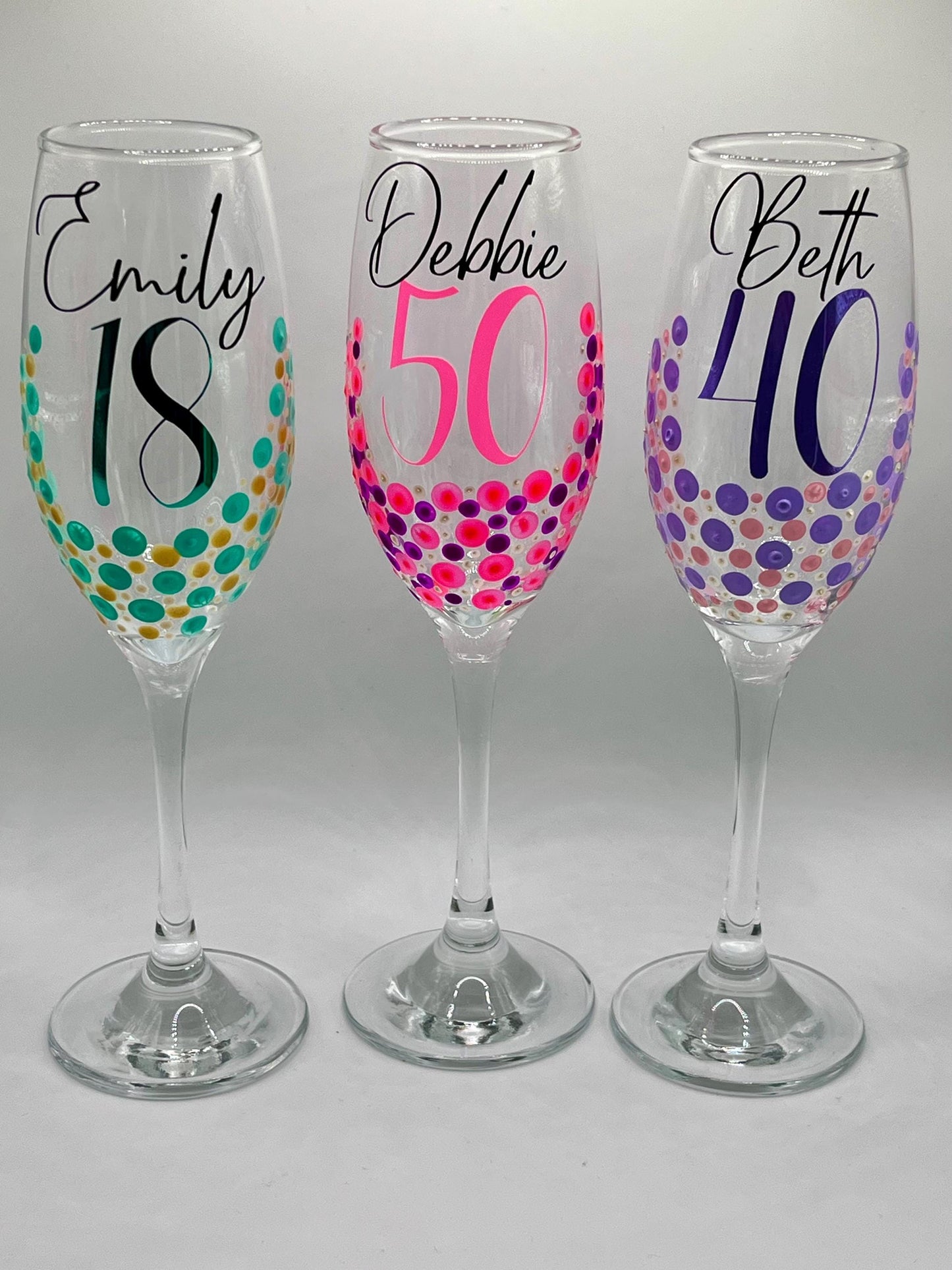 Personalised Birthday Shot Glasses – Custom Name & Age – Hand-Painted Dot Design – 18th, 21st, 30th, 50th Gift – Party Favour or Keepsake