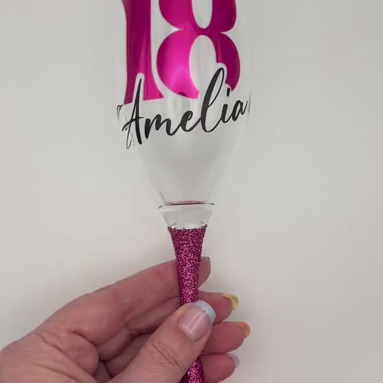 Personalised glitter birthday glass 18th Birthday gift 21st Birthday gift for her 30th Birthday 40th 50th gin wine shot prosecco milestone