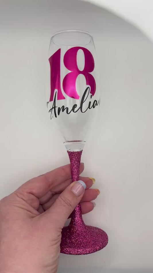 Personalised glitter birthday glass 18th Birthday gift 21st Birthday gift for her 30th Birthday 40th 50th gin wine shot prosecco milestone