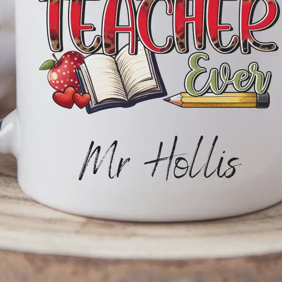 Best Teacher Ever Mug – Personalised Teacher Gift – Custom Name Coffee Mug – End of Term Thank You – Teacher Appreciation Present