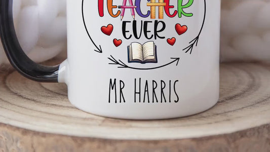 Best Teacher Ever Mug – Personalised Teacher Gift – Custom Name Coffee Mug – End of Term Thank You – Teacher Appreciation Present