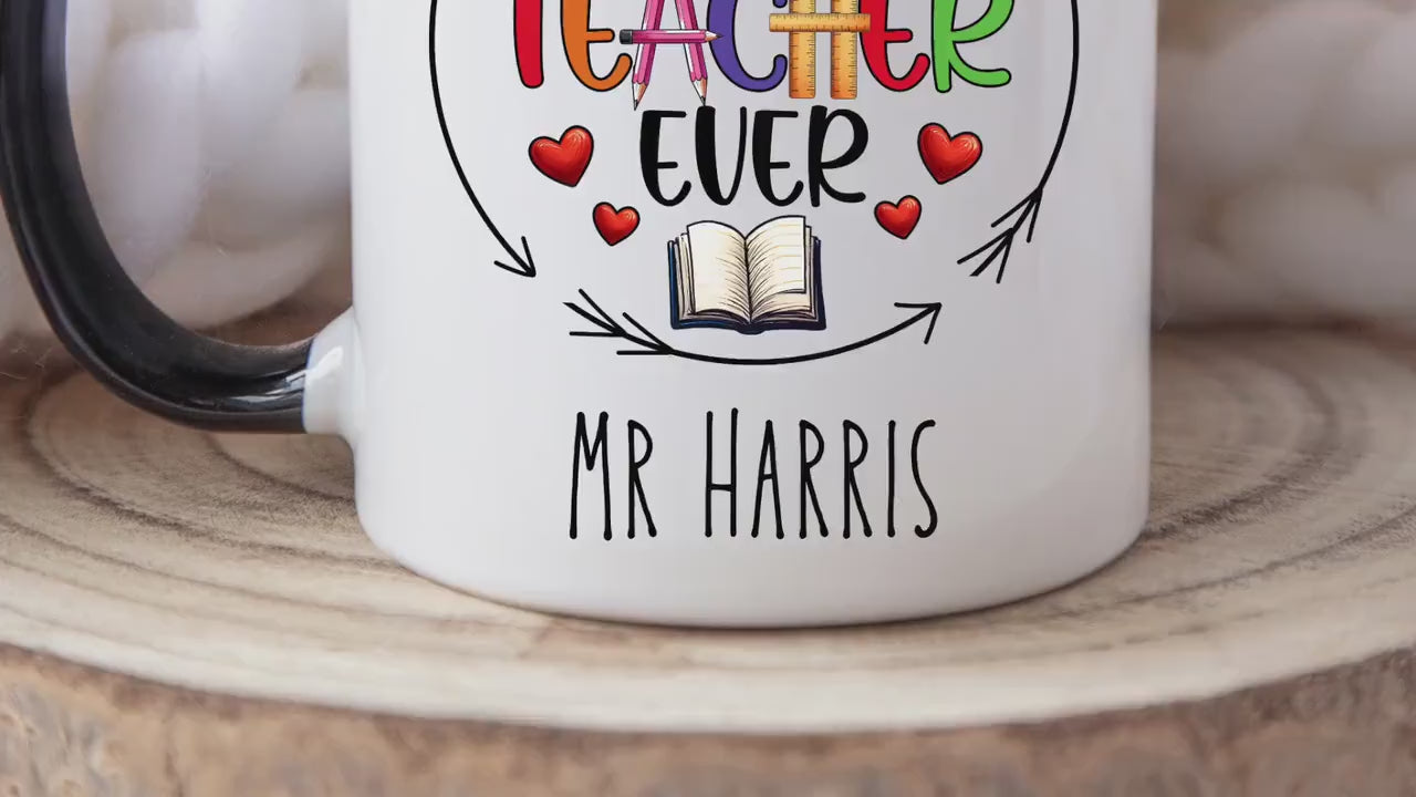 Best Teacher Ever Mug – Personalised Teacher Gift – Custom Name Coffee Mug – End of Term Thank You – Teacher Appreciation Present