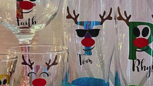 Christmas Personalised Glitter Glass - Rudolph the Red Nosed Reindeer Design