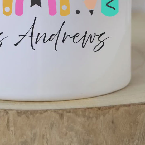 Personalised Rainbow Teacher Mug with Name – Teacher Appreciation Gift – End of Year, Back to School, Thank You Gift for Teachers