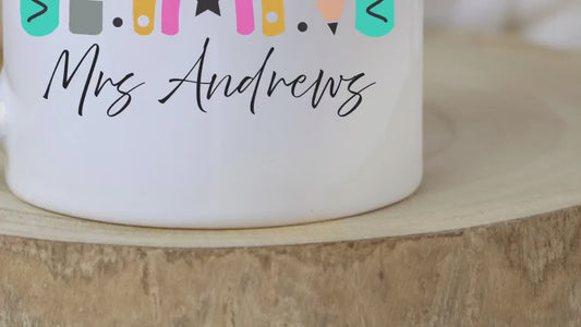 Personalised Rainbow Teacher Mug with Name – Teacher Appreciation Gift – End of Year, Back to School, Thank You Gift for Teachers