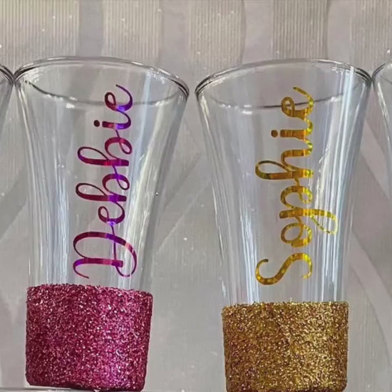 Personalised glitter shot glass  Bridal party hen party stag party birthday gift for him gift for her special gift