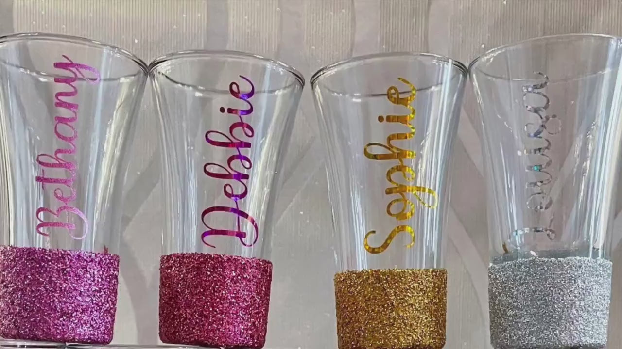 Personalised glitter shot glass  Bridal party hen party stag party birthday gift for him gift for her special gift