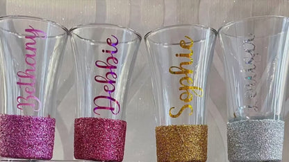 Personalised glitter shot glass  Bridal party hen party stag party birthday gift for him gift for her special gift